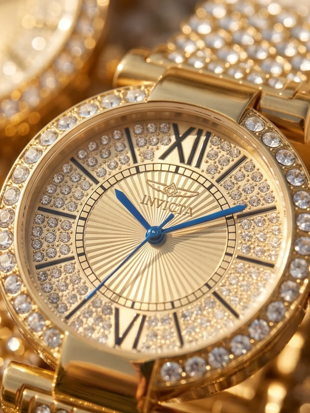 Invicta Gold Tone Crystal-Embellished Women's Watch with Blue Hands